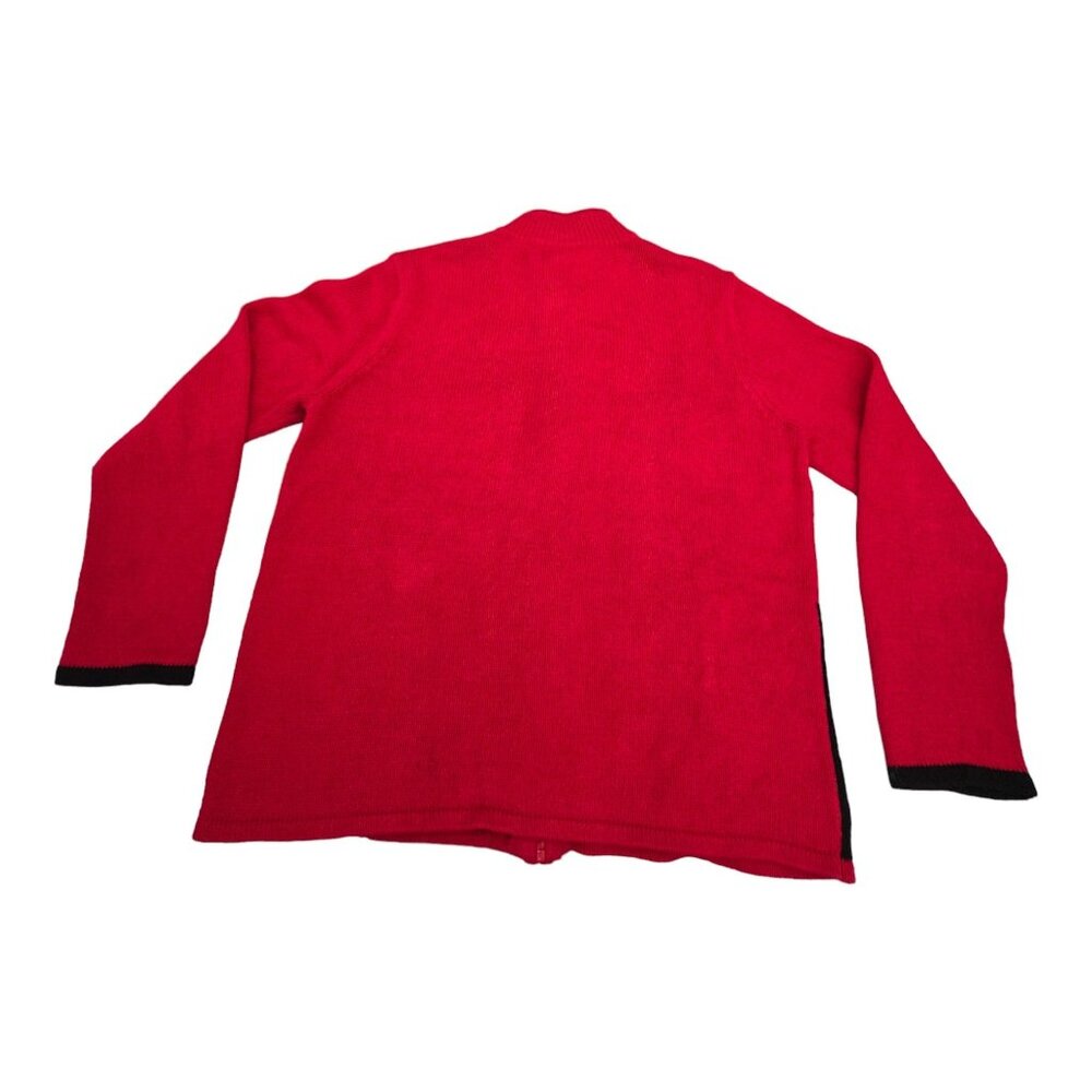 Tiara International Christmas Cardigan Sweater Red Medium Embroidered Full Zip - Picture 2 of 16